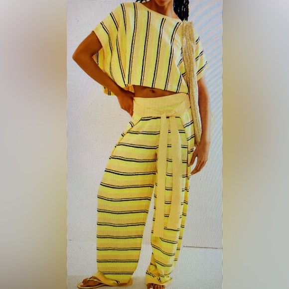 Free People Pants - Free People Jax Yellow Striped Pant Set